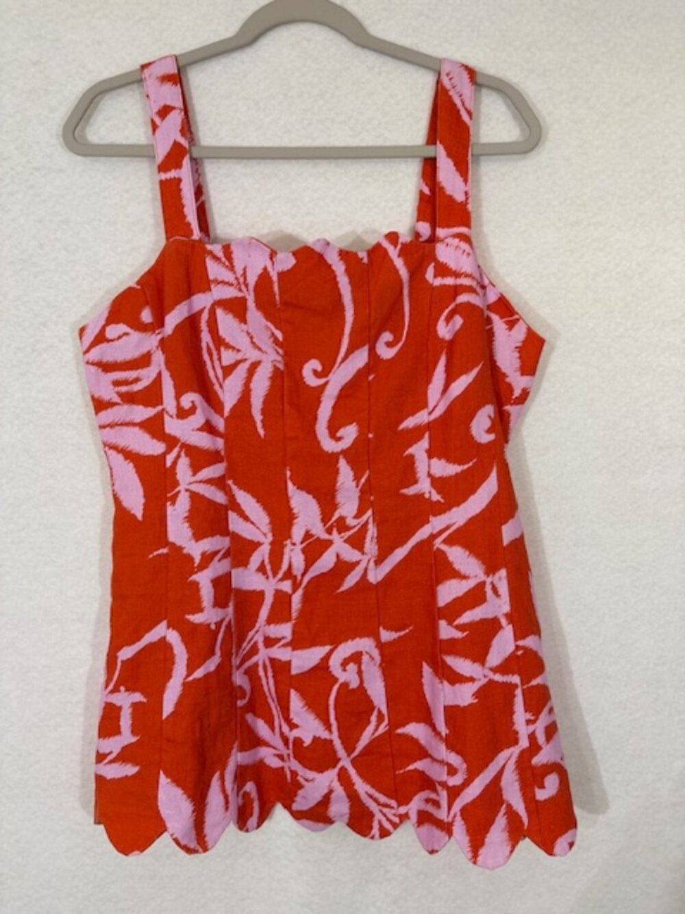 TYLER BOE Linen Sleeveless Vanessa Tropical Orchid Scallop Orange Pink 10 NEW
